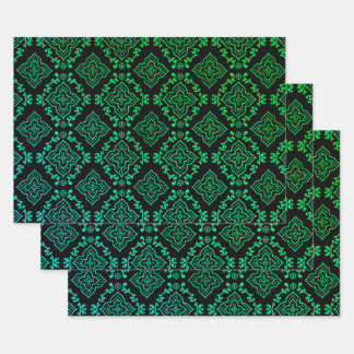 Green Geometric Pattern / Indian Print  Wrapping Paper Sheets