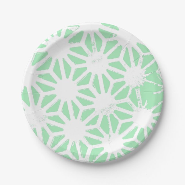 Green geometric pattern paper plates (Front)