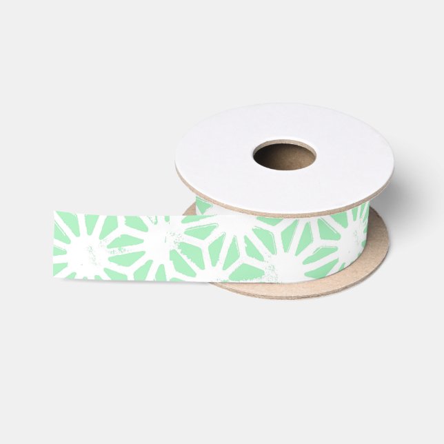 Green geometric pattern satin ribbon (Spool)