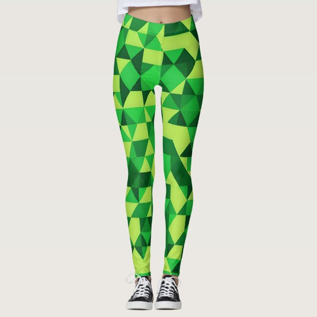 Green Geometric Pattern St Patrick's Day Leggings (Front)