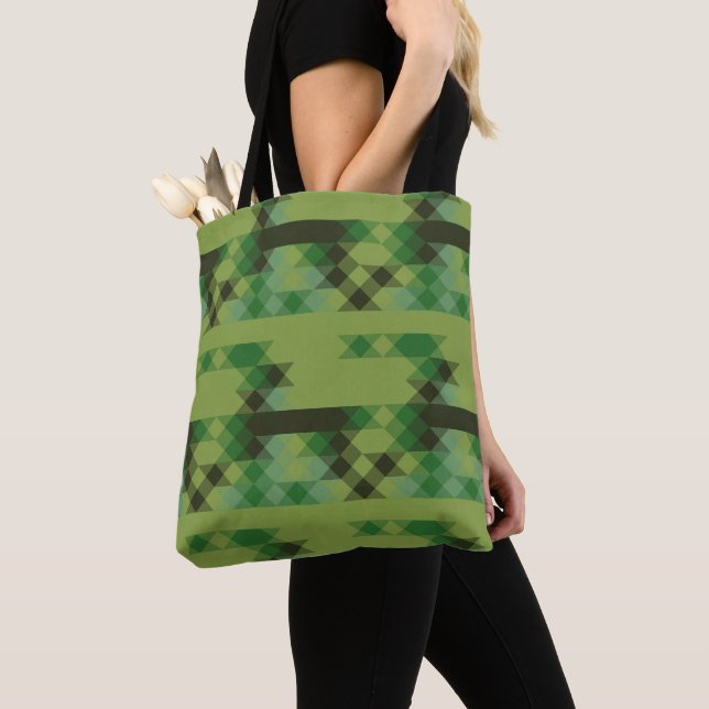 green geometric pattern tote bag (Close Up)