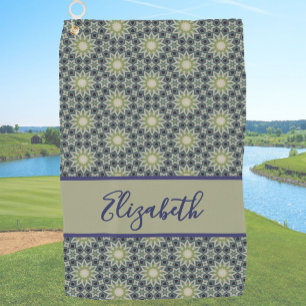 Green Geometric pattern with custom name ladies  Golf Towel