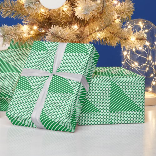 Green Geometric Patterns Christmas Triangle Trees Wrapping Paper