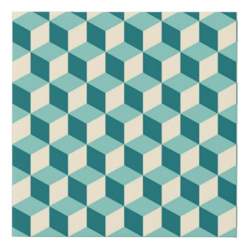 Green Geometric Seamless Cube Background Faux Canvas Print