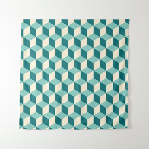 Green Geometric Seamless Cube Background Tapestry