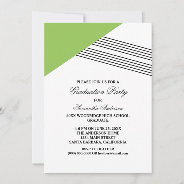 Green Geometric Stripe Graduation Party Invite (Front)