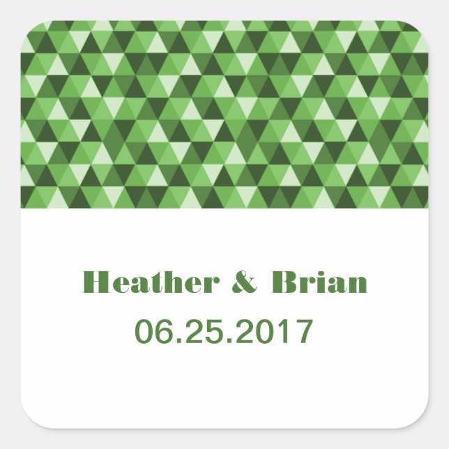 Green Geometric Triangles Wedding Stickers (Front)