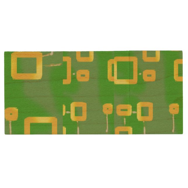 Green Geometric USB Wooden Flash Drive (Front)