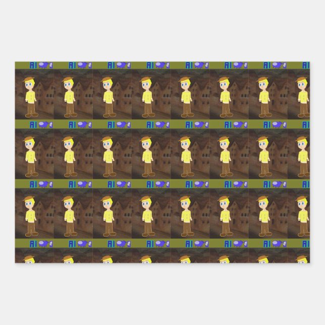 Green Geometric Wrapping Paper Flat Sheet Set of 3 (Front 3)