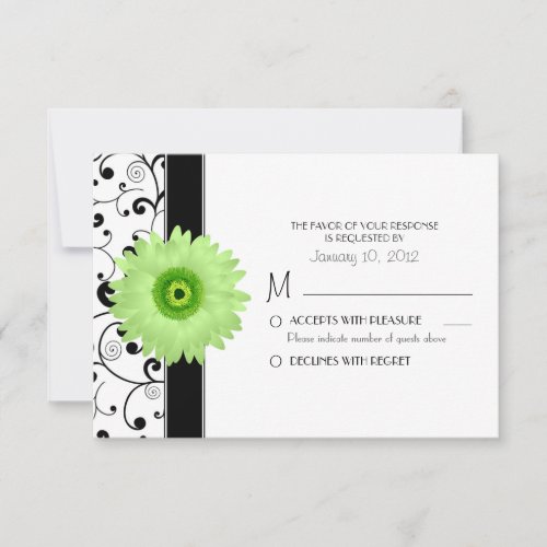 Green Gerbera Daisy with Black Scroll Design RSVP