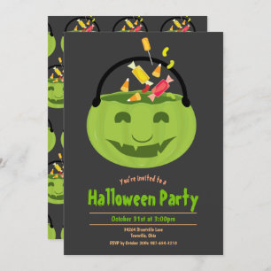 Green Ghoul Pail Candy Kid’s Halloween Party Invitation