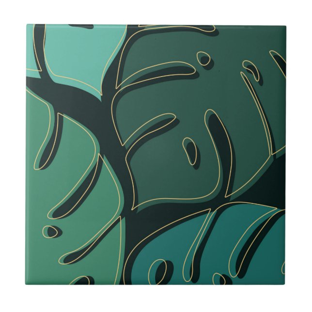 Green giant monstera leaves design ceramic tile (Front)