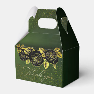 Green gift box with golden flowers
