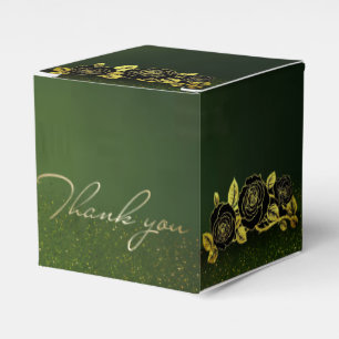 Green gift box with golden flowers