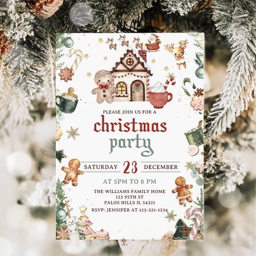 Green Gingerbread House Christmas Cookie Party Invitation
