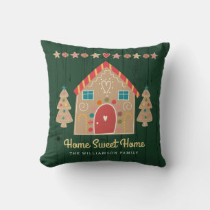 Green Gingerbread House Home Sweet Home Rustic Throw Pillow
