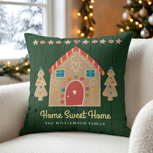 Green Gingerbread House Home Sweet Home Rustic Throw Pillow
