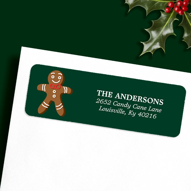 Green Gingerbread Man Christmas Return Address Label (Creator Uploaded)