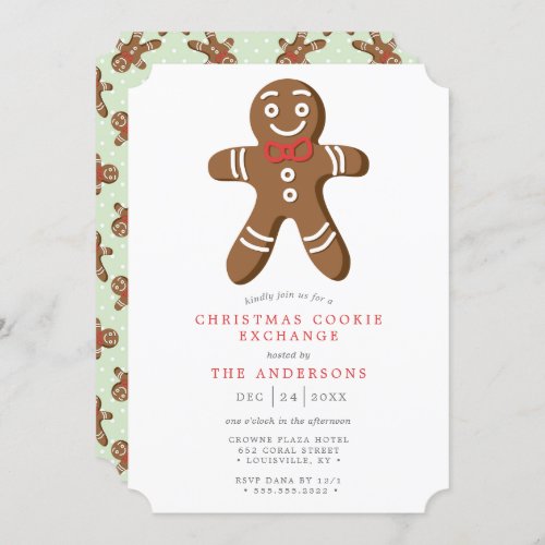 Green Gingerbread Man Cookie Exchange Christmas Invitation