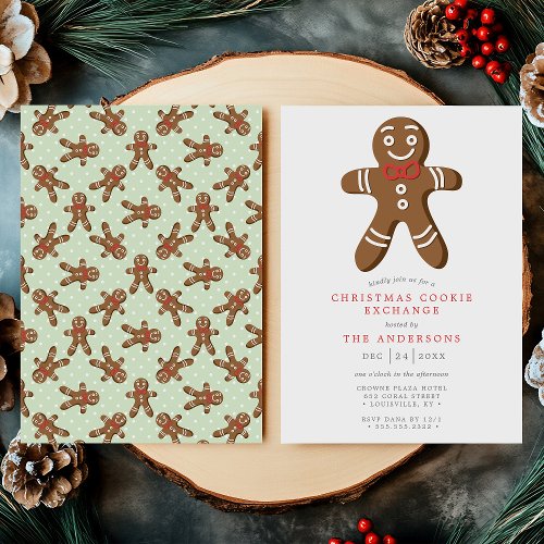 Green Gingerbread Man Cookie Exchange Christmas Invitation