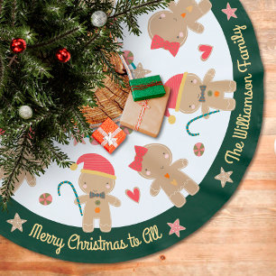 Green Gingerbread Man Holiday Rustic Custom Cute Brushed Polyester Tree Skirt