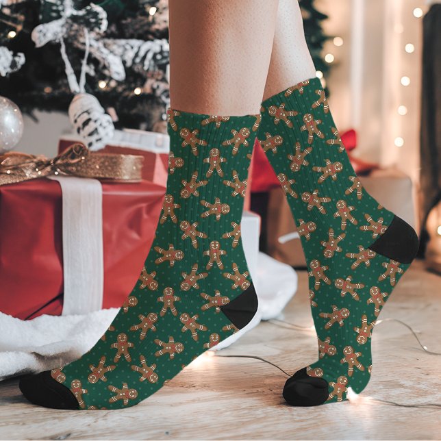 Green Gingerbread Man Polka Dot Christmas Socks (Creator Uploaded)