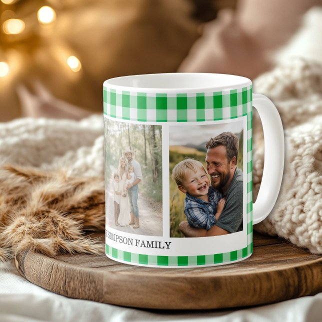 Green Gingham 3 Photo Coffee Mug (Green Gingham 3 Photo Coffee Mug)