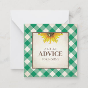 Green Gingham Advice For Mommy Shower Insert Note Card