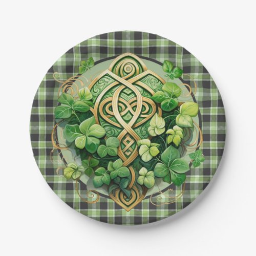 Green Gingham And Celtic Triskele  Paper Plates