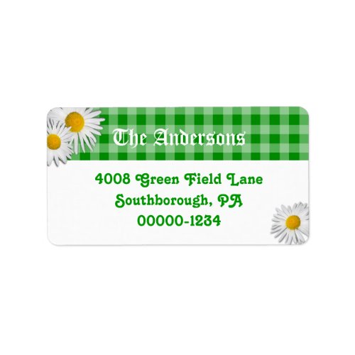 Green Gingham and Daisies Custom Address Labels