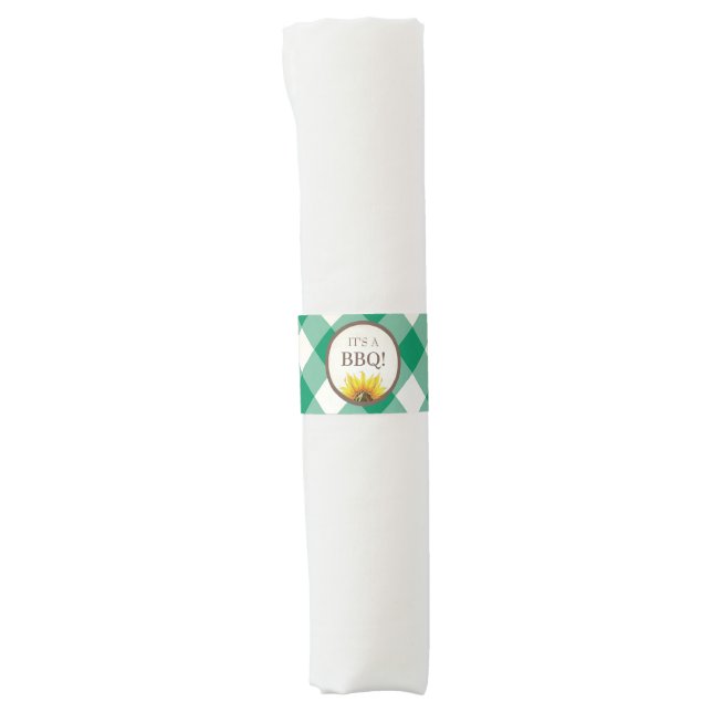Green Gingham and Sunflower BBQ Napkin Bands (Front)