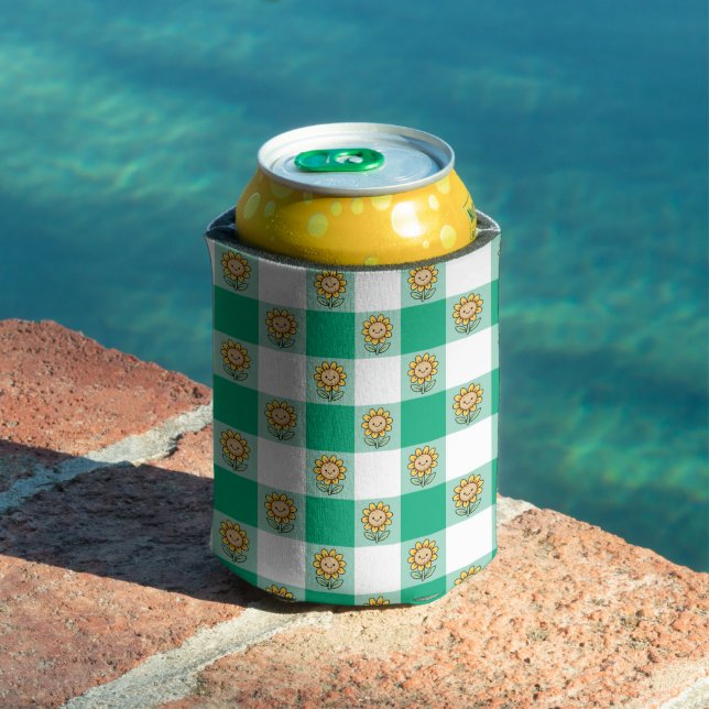 Green Gingham and Yellow Sunflowers Can Cooler (In Situ Pool)