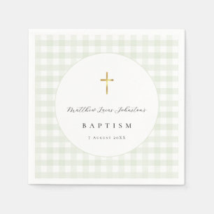 Green Gingham Baby Baptism Paper Napkins