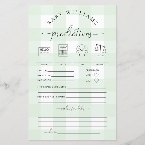 Green Gingham Baby Predictions Game