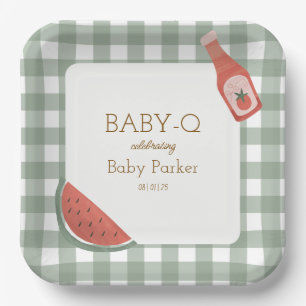 Green Gingham Baby-Q Square Plate