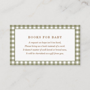 Green Gingham Baby Shower Books for Baby Enclosure Card