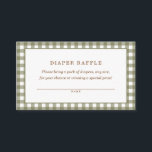 Green Gingham Baby Shower Diaper Raffle Enclosure Card<br><div class="desc">This design features olive green gingham and stunningly simple autumn brown typography. This design in entirely gender neutral and perfect for the fall season.</div>