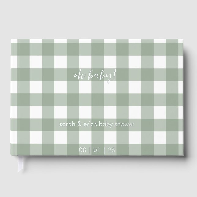 Green Gingham Baby Shower Guest Book (Front)