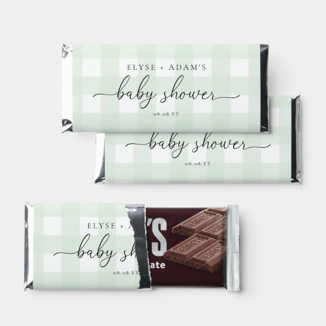 Green Gingham Baby Shower Hershey Bar Favors (Front)