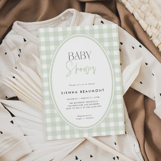 Green Gingham Baby Shower Invitation