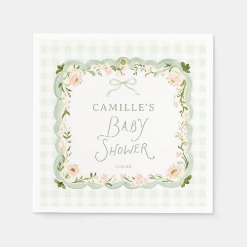 Green Gingham Baby Shower Napkins