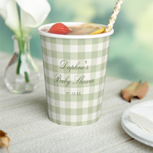 Green Gingham Baby Shower Paper Cups