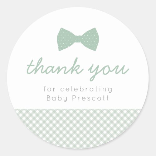 Green gingham baby shower thank you classic round sticker