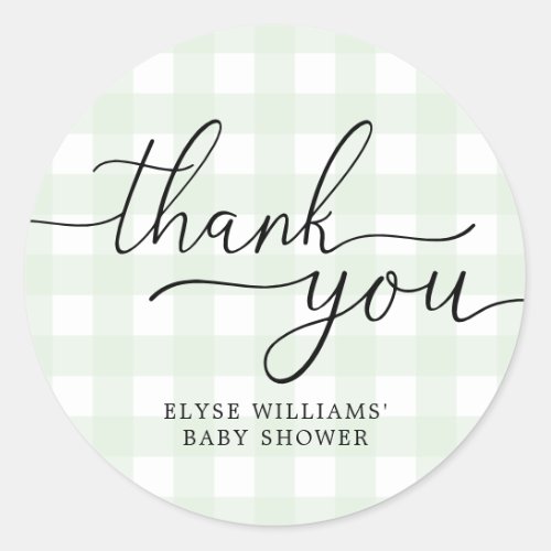 Green Gingham Baby Shower Thank You Favor Sticker
