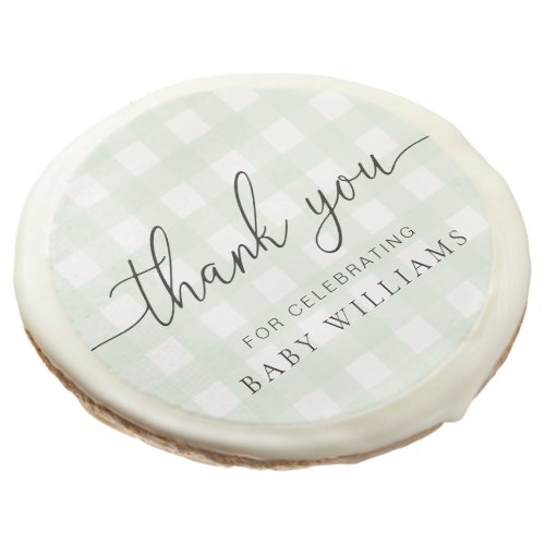 Green Gingham Baby Shower Thank You Sugar Cookie
