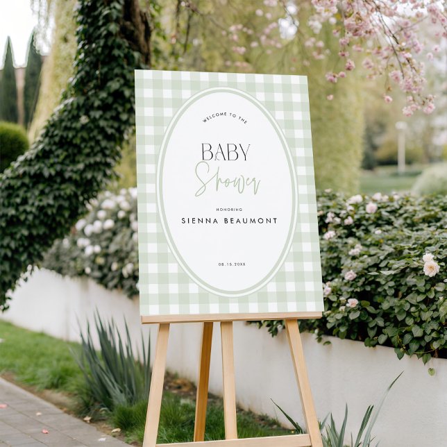 Green Gingham Baby Shower Welcome Sign (Creator Uploaded)