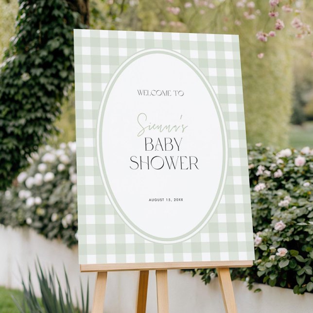 Green Gingham Baby Shower Welcome Sign Template (Creator Uploaded)