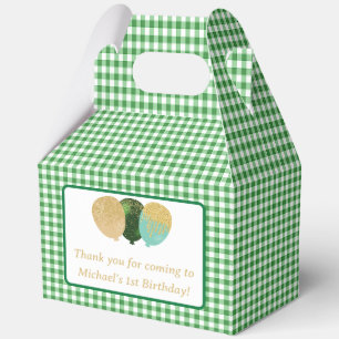 Green Gingham Balloons Custom Photo Birthday Favor Boxes