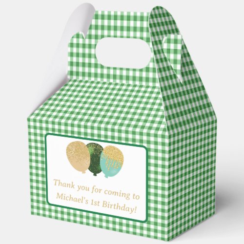 Green Gingham Balloons Custom Photo Birthday  Favor Boxes