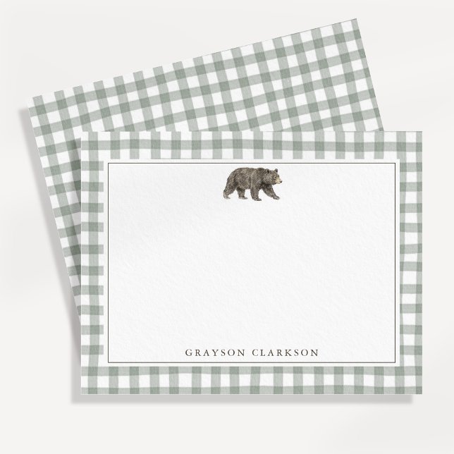Green Gingham Bear Nursery Note Card (Creator Uploaded)